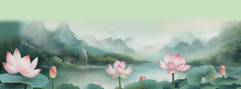 夏天中国风水墨荷花池风景山水画手绘背景,插画/手绘图,插画/手绘图库,插画/手绘图下载,插画/手绘